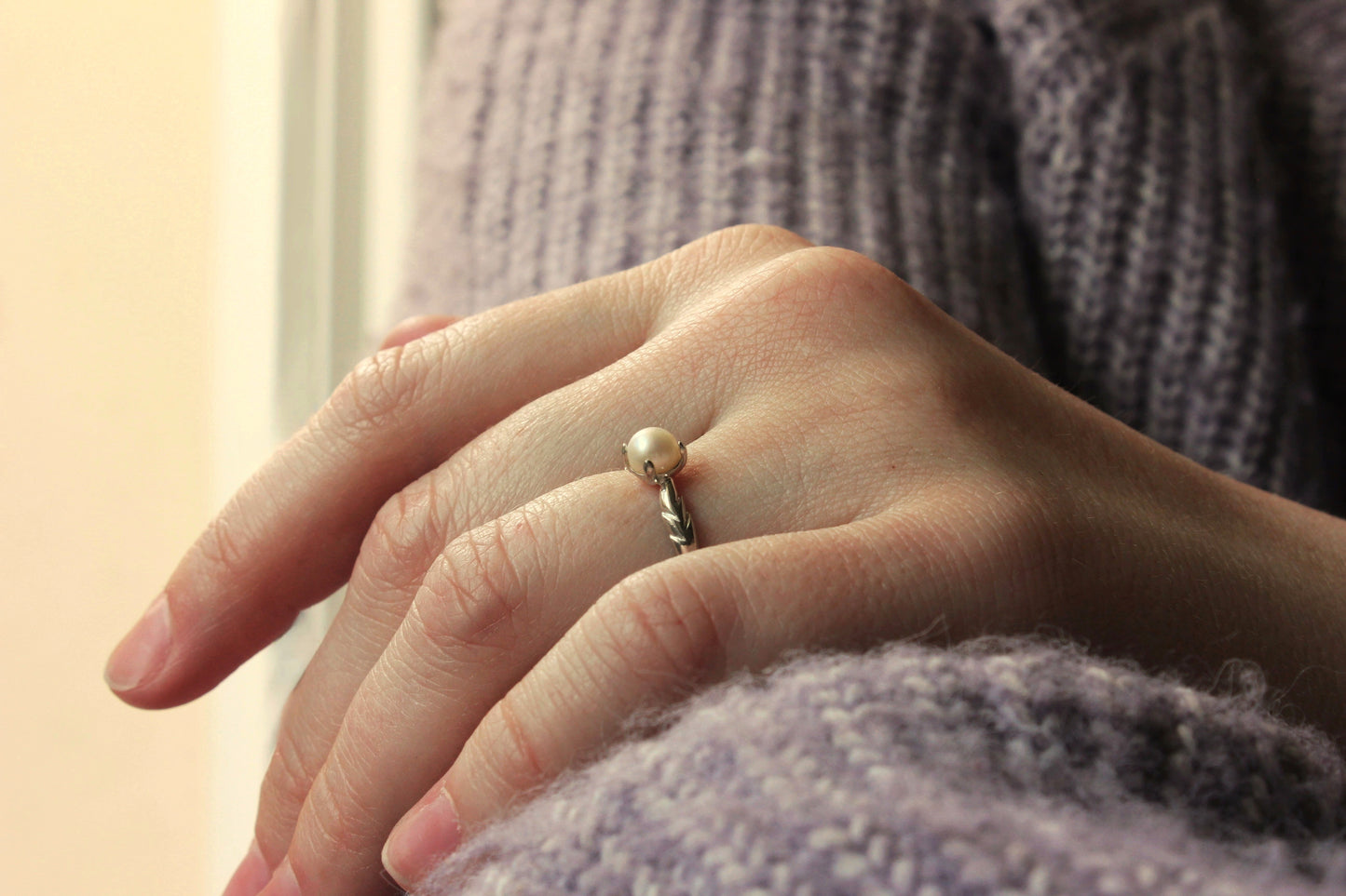 Bague perle couronne de laurier