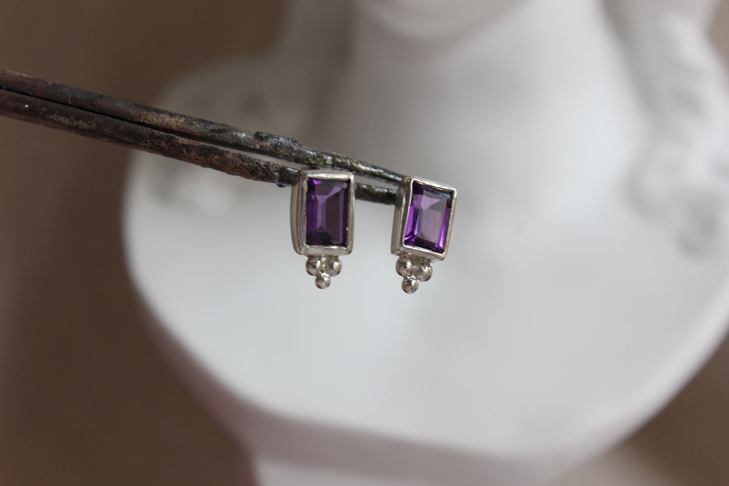 Boucles d'oreille en argent et améthyste