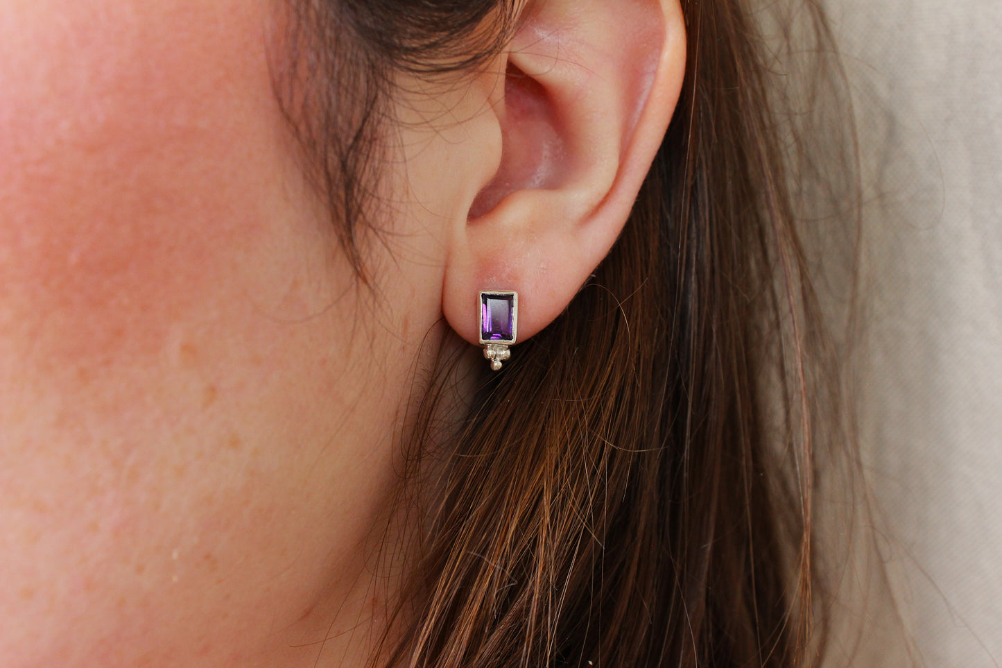 Boucles d'oreille en argent et améthyste