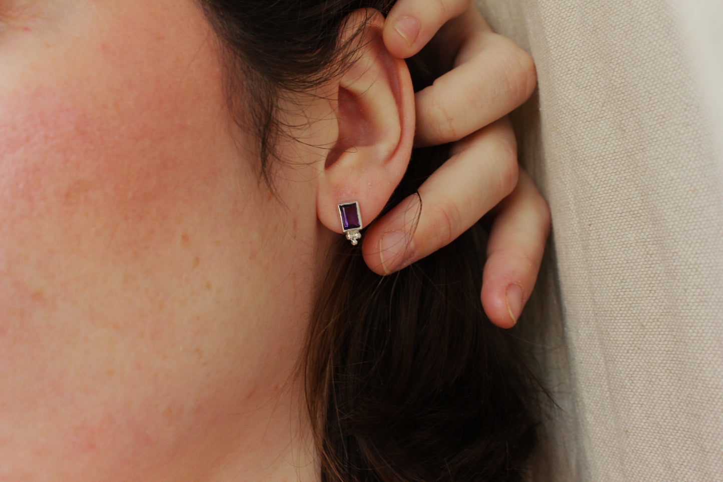 Boucles d'oreille en argent et améthyste