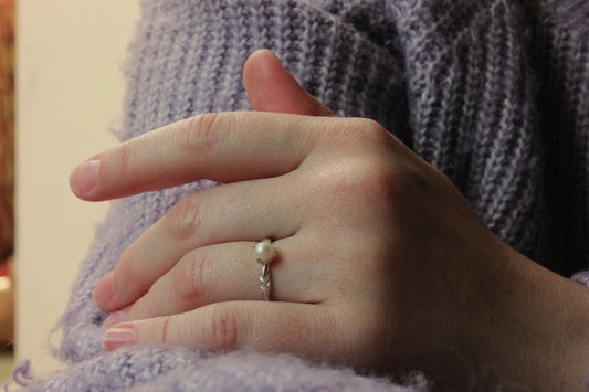 Bague perle couronne de laurier