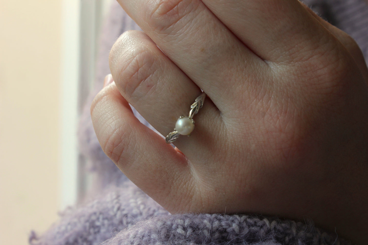 Bague perle couronne de laurier